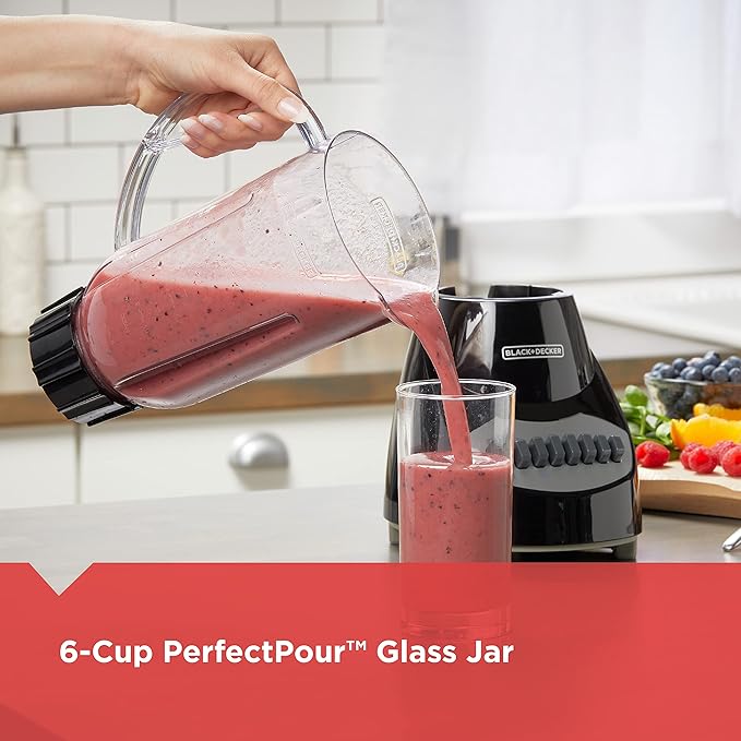 BLACK+DECKER 10-Speed Countertop Blender, BL2010BP, 6-Cup Plastic Jar, Dishwasher-Safe, Stainless Steel, Suction Feet