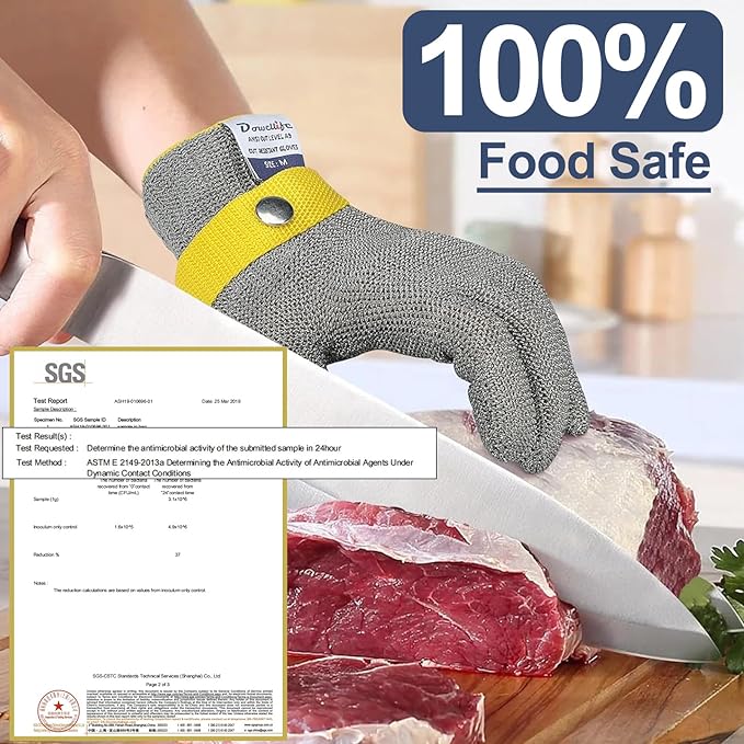Dowellife Comfortable ANSI A9 Cut Resistant Glove Food Grade, Mesh Metal Kithcen Glove for Chef Oyster Shucking Mandoline Knife Butcher Meat Cutting(Large-3 Pcs)