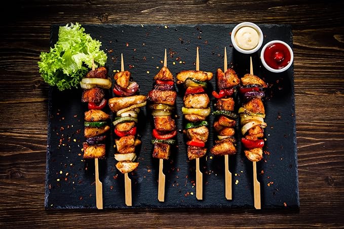 200 PCS Bamboo Skewers for Appetizers, 10 Inch Toothpicks, Cocktail Picks for Drinks, Fruit Kababs, Sausage, Barbecue Snacks, Natural Wooden Paddle Skewer Mini Food Sticks, Charcuterie Accessories