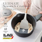 PRICUSIS Nonstick Saucepan with Lid, 2.7 Quart Non Toxic Pot with Pour Spouts, Full Coated, 100% Dishwasher Safe, Induction Compatible & Oven Safe, PTFE & PFOA Free, Black Sesame