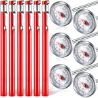 Xuhal 6 Pcs Stainless Steel Kitchen Thermometer with 5 Inch Long Stem 1 Inch Dial Thermometer Milk Frothing Food for Oven Probe Meat Grill BBQ Cooking Chocolate Water(Red)