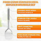 E-far Stainless Steel Cooking Utensils, 4-Piece Heat Resistant Kitchen Utensils Set, Non-toxic Metal Kitchen Tools Spatulas Set Including Soup Ladle, Slotted/Solid Turner, Skimmer, Dishwasher Safe