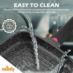11 Inch Non Stick Grill Pan Granite Coated with Pour Spout - Lightweight 2.66 Quart Grill Pan for Indoor Cooking with Grip Handle - Induction Compatible PFOA Free Stove Top (Black)