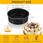 P&P CHEF Non-stick Cake Pan Set of 4, 6 Inch Round Baking Cake Pans Tins for Tier Smash Cakes, Non-Toxic & Solid, Stainless Steel Core & Leak-Proof, 4Pcs