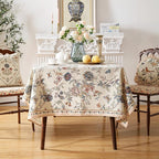 ISAENNE Designer French Light Beige Long Tablecloth Rectangle,Linen Florals and Birds Pattern Table Cloth,Anti-Wrinkle Decorative Tablecloths for Dining Thanksgiving Kitchen,63"*94"-Cornucopia