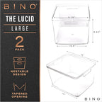 BINO | Plastic Bins, Large - 2 Pack | THE LUCID COLLECTION | Multi-Use| Built-In Handles | BPA-Free | Clear Storage Containers | Fridge Organizer | Pantry & Home Organization