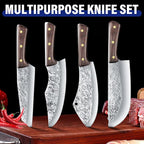DRAGON RIOT Chef Butcher Knife Set for Meat Cutting, 4 Pcs Japanese Forged Chef Knives Set for Men and Women Gift for Men