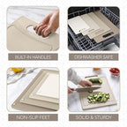 COOK WITH COLOR Non-Slip Cutting Board Set – Kitchen Essentials with Easy Grip Handle for Meat, Veggies, and Fruits, 4 Cutting Boards, Brown