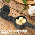Kitchen Garlic Press, Rust Proof & Dishwasher Safe Garlic Mincer, Durable Garlic Crusher Set with Peeler＆Brush, Easy to Clean and Squeeze, Black
