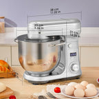 Biolomix Kitchen Electric Stand Mixer, 6 Speed Tilt Head Food Mixer with 6.5 QT Stainless Steel Bowl, Dough Hook, Flat Beater, Whisk and Anti Splash Cover (6.5 QT, Light Silver)