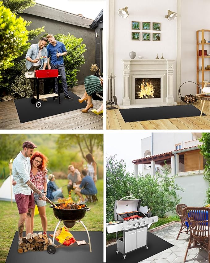 55×39 inch Heavy Duty Large Under Grill Mats for Outdoor Grill, Double-Sided Fireproof, Waterproof, Oil Proof Deck and Patio Protector, BBQ Mat Grill Floor Mats Fireplace Fire Pit Mat