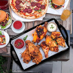 Large Black Serving Tray with Handles, 19''x11.6'' Halloween Thanksgiving Melamine Platters, Rectangular Trays for Serving Food, Turkey, Cookie, Cupcakes, Desserts, Dishwasher Safe, BPA-Free, Set of 2