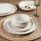 AmorArc 24 Pieces Ceramic Dinnerware Sets for 8, Handpainted Stoneware Plates and Bowls Set with Rustic Terracotta Underside, Scratch Resistant Dishes Set, Dishwasher & Microwave Safe