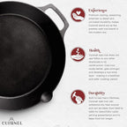 Cast Iron Skillet with Glass Lid - 12"-Inch Dual Handle Frying Pan + Pan Scraper + Silicone Handle Holder Covers - Preseasoned Oven Safe Cookware - Indoor/Outdoor Use - Grill, Stovetop, Induction Safe