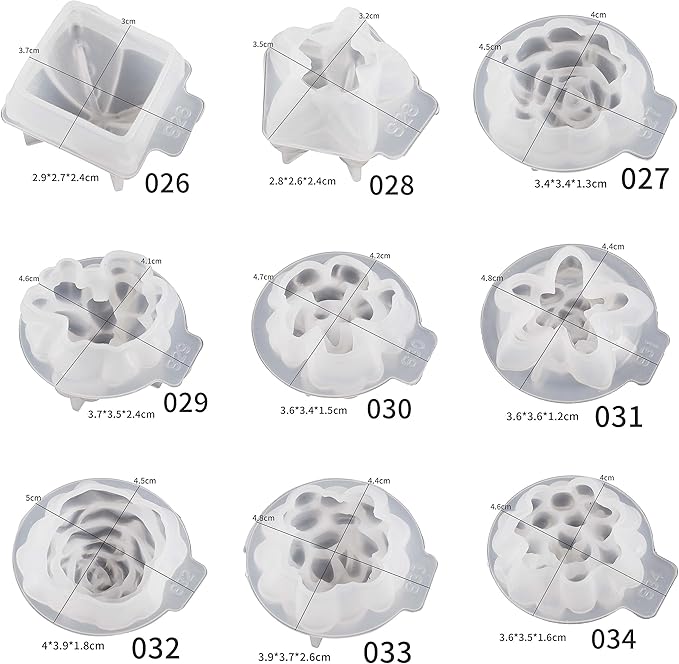 34 Pack Flower Succulent Candle Mold Resin Casting Silicone Molds for Home Decor & Candle Making Wave Spiral Mold