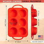 [2 PACK] Jumbo Muffin Pan, 3.5" Large Muffin Pan 6 Cup - Silicone Jumbo Muffin Tin for Baking BPA Free Non Stick - RED