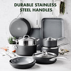 GreenPan Paris Pro Hard Anodized Healthy Ceramic Nonstick, 14 Piece Cookware Pots and Pans Set with Stainless Steel Lids, PFAS-Free, Dishwasher Safe, Grey