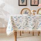 Round Tablecloth Pastoral Style, Waterproof & Stain Resistant Table Cloth Wrinkle Free Table Cover for Dining/Kitchen/Patio, Washable Indoor & Outdoor Use, 55"X55" Blue