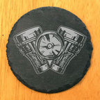 Power & Protection: V-Twin Engine Coasters for Your Ride - Round Slate - Set of 4