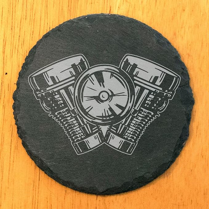 Power & Protection: V-Twin Engine Coasters for Your Ride - Round Slate - Set of 8