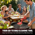 Steam Grill Brush Bristle Free, Safe Cleaning BBQ Grill Brush with Scraper, Replaceable & Dishwasher-Safe Scrub Head, Grill Cleaner Tool with Durable Ergonomic Handle, Red