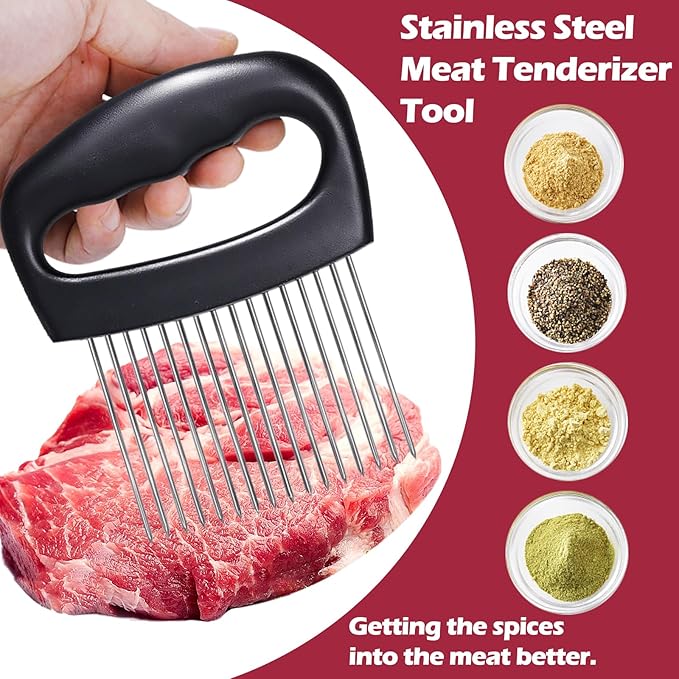 JAYVAR Extra-Large Onion Holder for Slicing, Onion Cutter Vegetable Chopper, Extra-Large Tomato Slicer with 16 Long Needles, Stainless Steel Tomato Potato Slicer, Meat Tenderizer, Food Slicing Guide