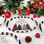 WDF 50Pack Christmas Paper Plates - 10"x12" Christmas Tree Plates Christmas Oval Paper Checkered Plates - Dinner Size Large Disposable Platter Heavy Duty for Happy Christmas Serving