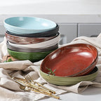 HAPPY KIT 9'' Large Pasta Bowls, 42 Oz, Stoneware Reactive Glaze Salad Bowl Set of 4, Ceramic Serving Bowls for Fruit,Soup,Noodle, Dinner, Scratch Resistant, Rust Red