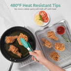 480ºF Heat Resistant Kitchen Tong: U-Taste 7in Silicone Cooking Tong with Firm Sealed Non Stick Rubber Tips & Silicon Coated 18/8 Stainless Steel Handle & Smooth Locking for Serving Salad (Aqua Sky)