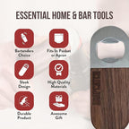Dropcatch Handheld Bar Blade Bottle Opener | Flat Beer Cap Bottle Opener | Durable Bartender or Home Tool | Heavy Duty Stainless Steel & Walnut Finish | Mini 4.25” x 1.5”