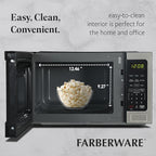 Farberware 0.9 Cu. Ft. Countertop Microwave Oven – 900 Watts Power, Auto Cook Settings, Defrost, Easy Clean and Child Safety Lock-Stainless, Stainless Steel