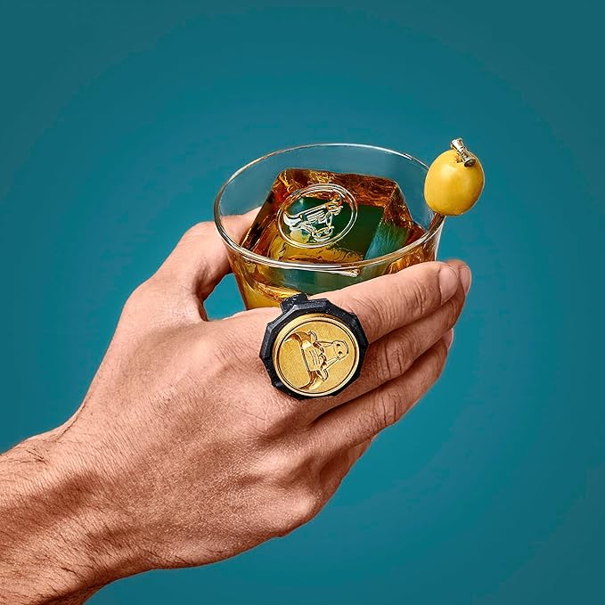 Berlinzo Ice Stamp Ring Bull for Cube & Sphere - Custom Ice Cubes for Whiskey, Mojito Cocktails - Halloween Party Gift - Bull Shaped Brass Ice Stamp w/ 3mm Depth - Black