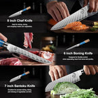5 Piece Damascus Knife Set, Professional Japanese Knife Set with Japanese VG 10 Steel Core, Blue Resin Handle, Includes Chef, Santoku, Bread, Boning & Paring Damascus Knives in Gift Box