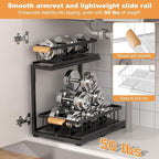 Under Sink Organizer, 2 Tier Under Sink Organizers and Storage, Slide Out Pull Out Cabinet Organizer Shelf, Metal Sliding Drawer for Kitchen Bathroom Pantry Cabinet Closet Organization Rack