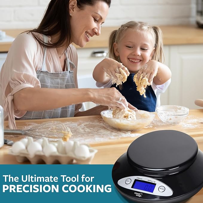 Smart Weigh Food Kitchen Scale with Bowl,11lb x 0.1oz / 5000 x 1grams, Digital Weight Scale for Baking,Cooking for Ounces and Grams