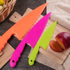 JOVITEC 8 Pcs Kid Cooking Kitchen Knife Set, Plastic Serrated Edges Children's Safe Chef Nylon Knives for Cutting Fruit Bread Cake Salad Lettuce Kids Cooking Supply(Blue Square Knife)