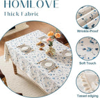 Rectangle Tablecloth Pastoral Style, Waterproof & Stain Resistant Table Cloth Wrinkle Free Table Cover for Dining/Kitchen/Patio, Washable Indoor & Outdoor Use, 55"X70" Blue