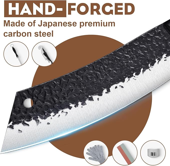 Golden Bird Butcher Knife Set - 13pcs Chef Knife Set Hand Forged Knives for Kitchen, Sharp Japanese Knives Sets for Meat Cutting, Camping, BBQ, Christmas Gifts for Men Women