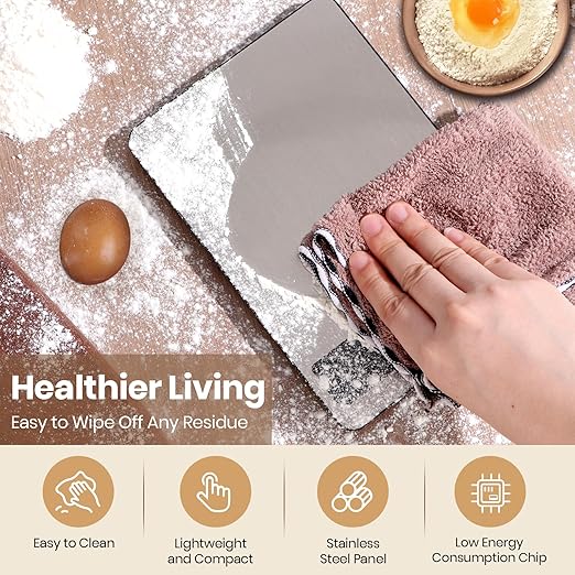 Digital Kitchen Scale - Precision Food Scale for Cooking & Baking (1g/0.05oz Accuracy) - Waterproof Stainless Steel with LCD Display, Batteries Included - Weight in Grams & oz (Ash Silver)