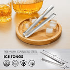 DUGATO Stainless Steel Cocktail Tongs (2 Pack, 6.3 inch) - Small Bar Ice Tongs with Sharp Grip Teeth for Ice Buckets, Sugar, Olives & Garnishes - Party Essentials