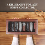 AUTOARK 3-Tier PU Leather & Velvet Knife Organizer with 26 Slots,Transparent Glass Top & Drawer,Compact Storage for Pocket Knives,Ideal for Men's Collections & Gifts,Coffee,MKAW013