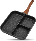 ESLITE LIFE 11 Inch Nonstick Divided Grill Pan for Indoor Cooking, Versatile 3-In-1 Induction Large Breakfast Pan for Stove Tops, PTFE & PFOA Free, Black