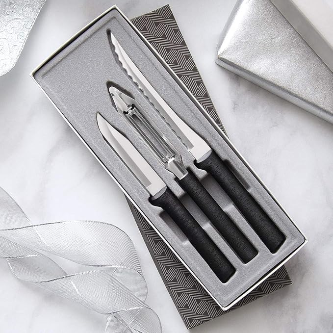 Rada Cutlery 3-Piece Peel, Pare & Slice Gift Knife Set (G218), Stainless Steel Hollow Ground Blades, Made in USA, Black Handles