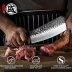 MITSUMOTO SAKARI Boning Knife 7 inch - Hand Forged Japanese Meat Cleaver Knives, 3-Layer 9CR18MOV High Carbon Steel, Rosewood Handle & Sandalwood Box