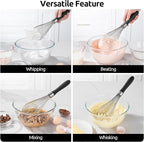 U-Taste Balloon Whisk for Cooking: 18/10 Stainless Steel Kitchen Wire Whisk, 12in Large Heavy Duty Egg Beater, Manual Mixing Tool with 12 High Flex Wires for Stirring, Blending Sauce (Black)