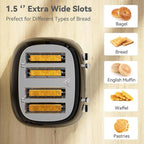 Toaster 4 Slice, Retro Stainless Toaster with 6 Bread Shade Settings,1.5''Wide Slots with Cancel/Defrost/Reheat Functions,Dual Independent Control Panel, Removal Crumb Tray (Black)