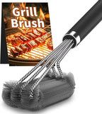 BBQ Grill Cleaning Brush, Heavy Duty Grill Cleaning Brush for Outdoor Grill, 3-Branch Stainless Steel Bristles Cleaner for Easier and Effective Clean, BBQ Tools for Gas/Charcoal Grilling Grates