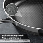 Innerwell Stainless Steel Frying Pans 11 Inch Titanium Ceramic Nonstick Frying Pans Hybrid Tri-Ply Nonstick Honeycomb Kitchen Cooking Pan Compatible with All Cooktops PFOA/PFAS/PTFE Free