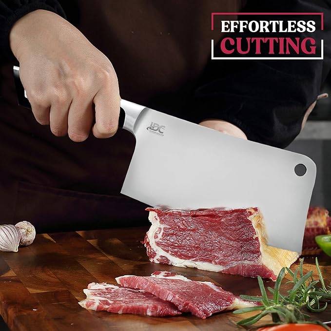 LDC Meat Cleaver Heavy-Duty 7" Inch Knife - High-Carbon Stainless Steel Chef Knife for Meat and Vegetables - Butcher Bone Cutting Knife for Home and Restaurant Use