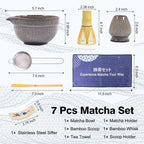 Matcha Whisk Set – Ceramic Matcha Bowl with Spout, Bamboo Whisk, Scoop, Ceramic Holders, Stainless Sifter, Towel,Perfect Matcha Starter Kit for Tea Ceremony, Japanese Tea Making Tools (Brown)